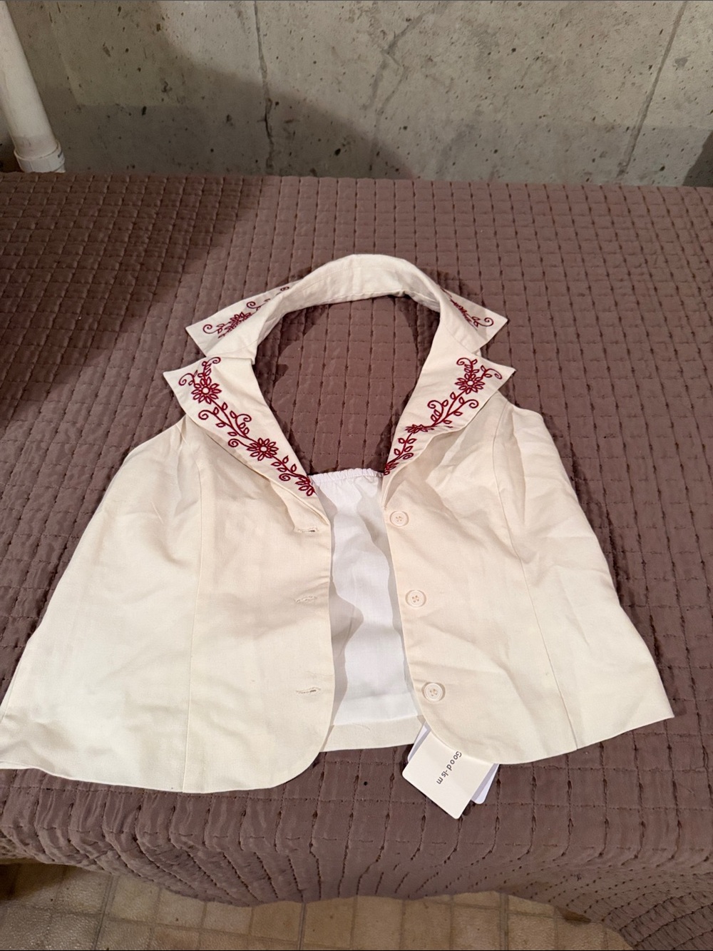 Cream Embroidered Collar Women’s Top